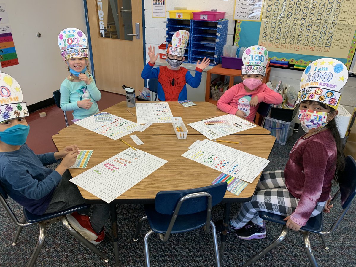 KWBdonovan's tweet photo. We counted sang, danced, read stories, and completed a 100 sticker challenge! Happy Hundredth Day of School! #KWBPride ⁦@BarrettAPS⁩ https://t.co/nWUHXuYkUZ