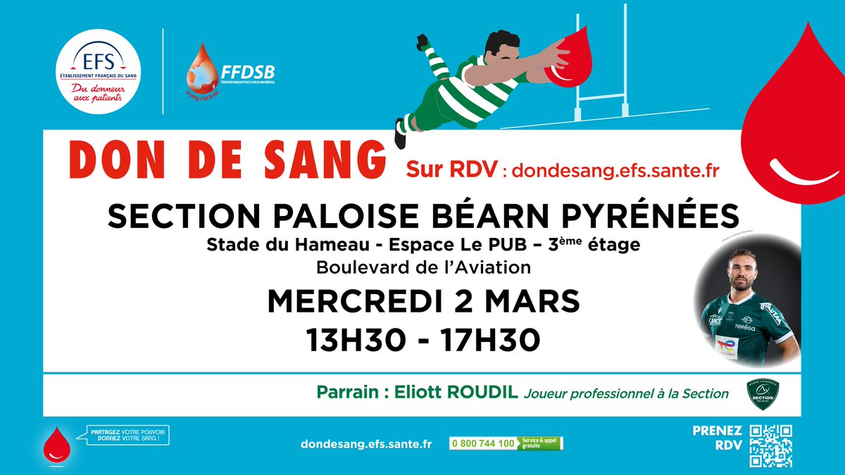 ❤️ Grande première au Hameau ! Une 𝒄𝒐𝒍𝒍𝒆𝒄𝒕𝒆 𝒅𝒆 𝒔𝒂𝒏𝒈 est organisée demain, mercredi 2 mars, par l' <a href="/EFS_dondesang/">Établissement français du sang</a>  en partenariat avec la Section avec en fond un entraînement de l'équipe !

ℹ️ Plus d'infos et inscriptions 👉 bit.ly/35hVLev

#HonhaSection