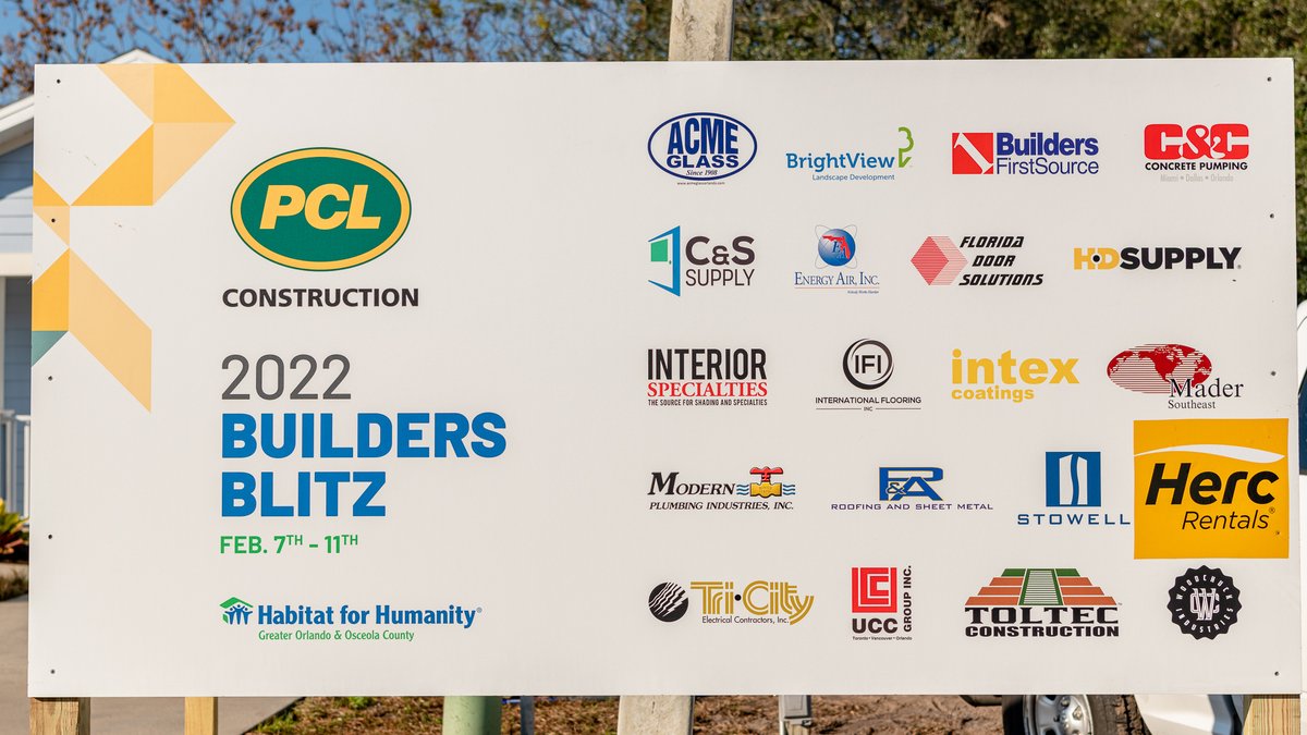 HabitatOrlOsc's tweet photo. We extend a special thanks to the dozens of subcontractors and vendors who worked with @PulteHomes, Jack Jennings & Sons, @PCLConstruction, @ParkSquareHomes and Walker & Company to donate the labor and materials to build 6 Habitat homes this month at #BuildersBlitz. (1/2) https://t.co/yKVAHXTSZ4