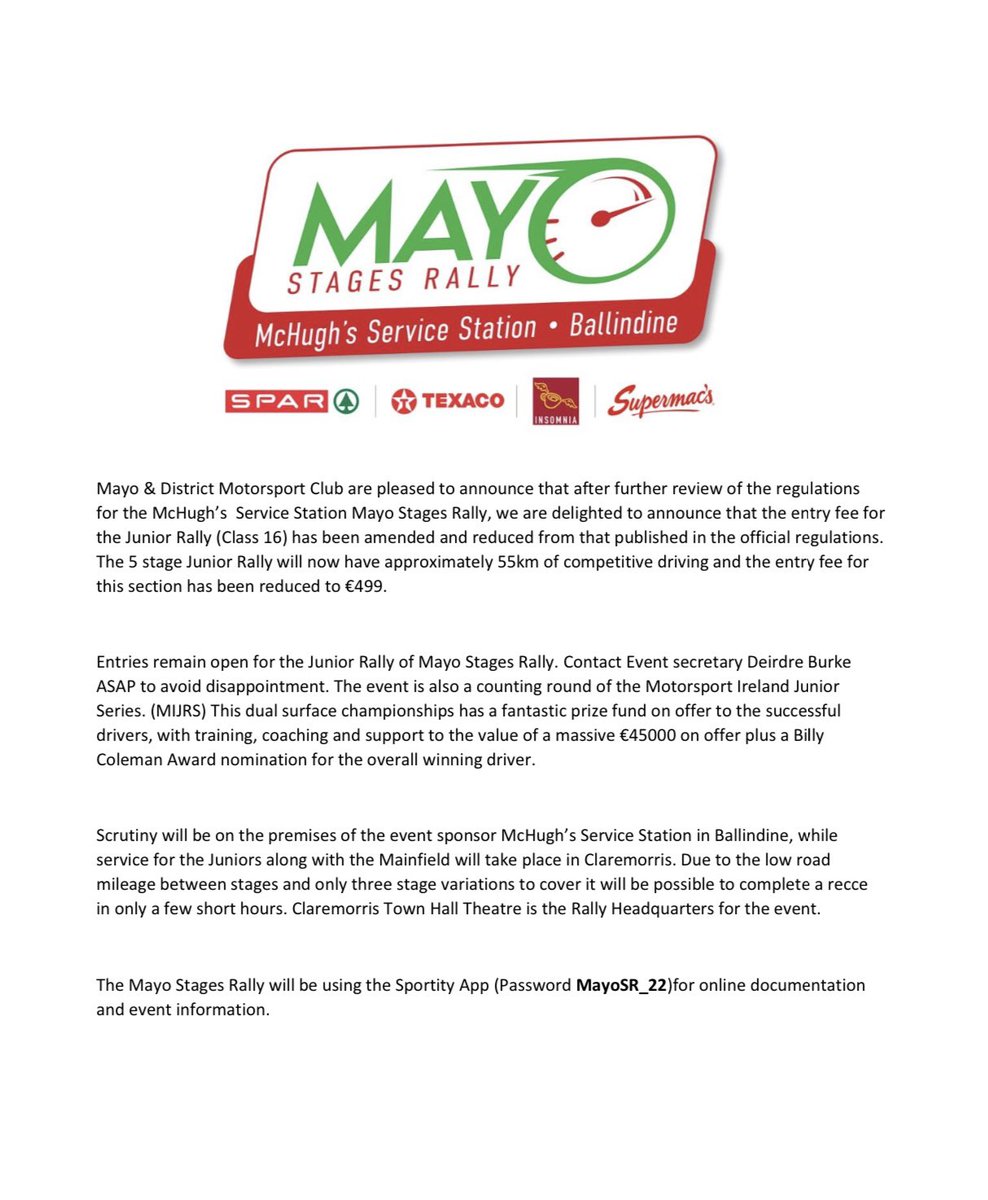 #MayoStsgesRally 🟢🔴Junior Rally UPDATE🟢🔴
