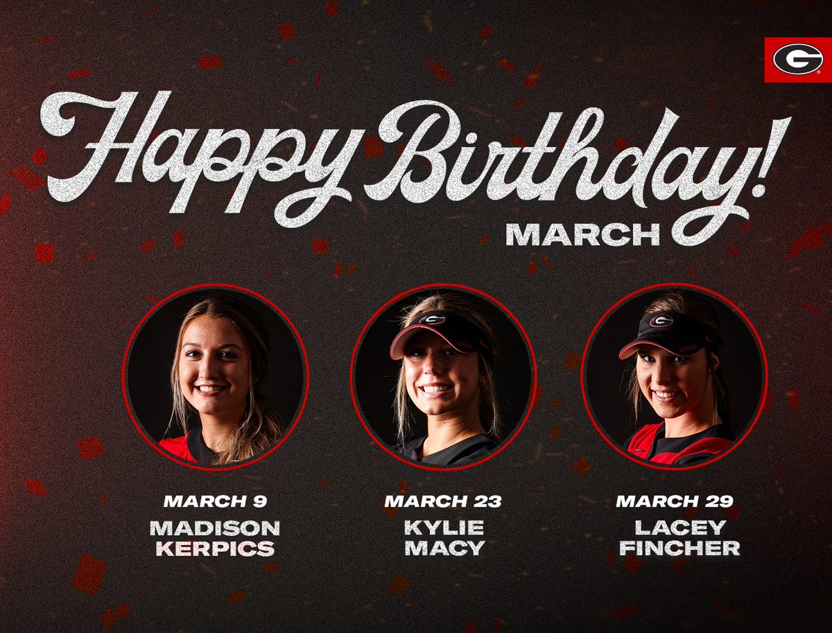 Georgia Softball (@ugasoftball) on Twitter photo π₯³ A trio of Bulldogs will celebrate their birthdays in March! Have a great birthday month, Dawgs!
π <a href="/KerpicsMadison/">Madison Kerpics</a>
π @kyliemacy2021
π <a href="/LaceyFincher3/">Lacey Fincher</a>
#Team26 | #GoDawgs π₯³ A trio of Bulldogs will celebrate their birthdays in March! Have a great birthday month, Dawgs!
π <a href="/KerpicsMadison/">Madison Kerpics</a>
π @kyliemacy2021
π <a href="/LaceyFincher3/">Lacey Fincher</a>
#Team26 | #GoDawgs