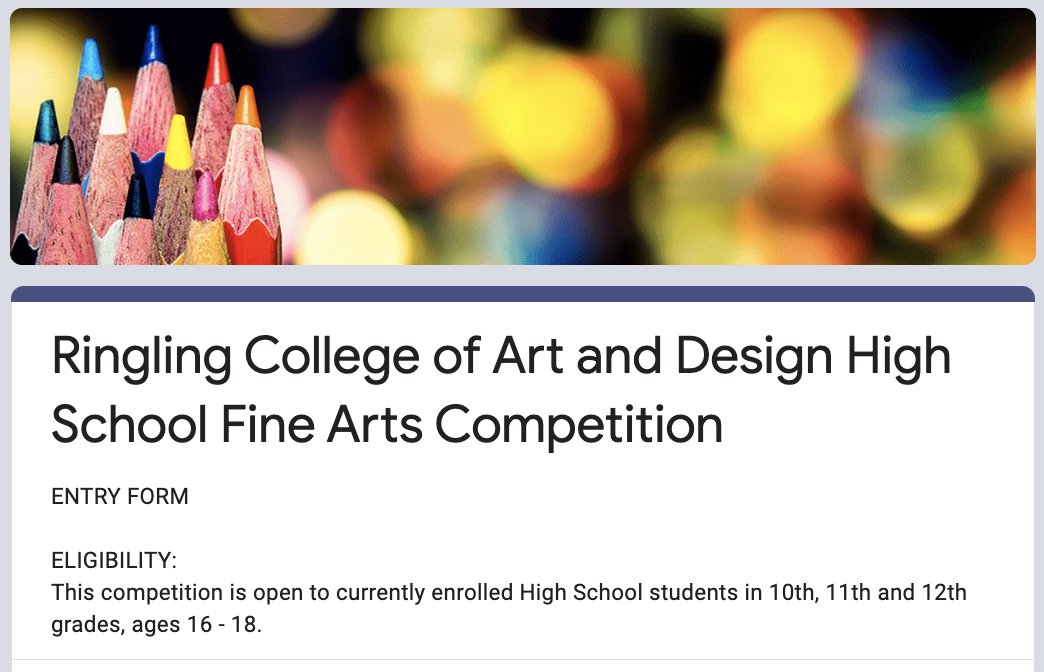 RinglingPC's tweet image. Win a Full Scholarship to PreCollege '22! Submit to the Fine Arts Contest! Click Here: docs.google.com/forms/d/1fmPwt… #art #college #RinglingPC22