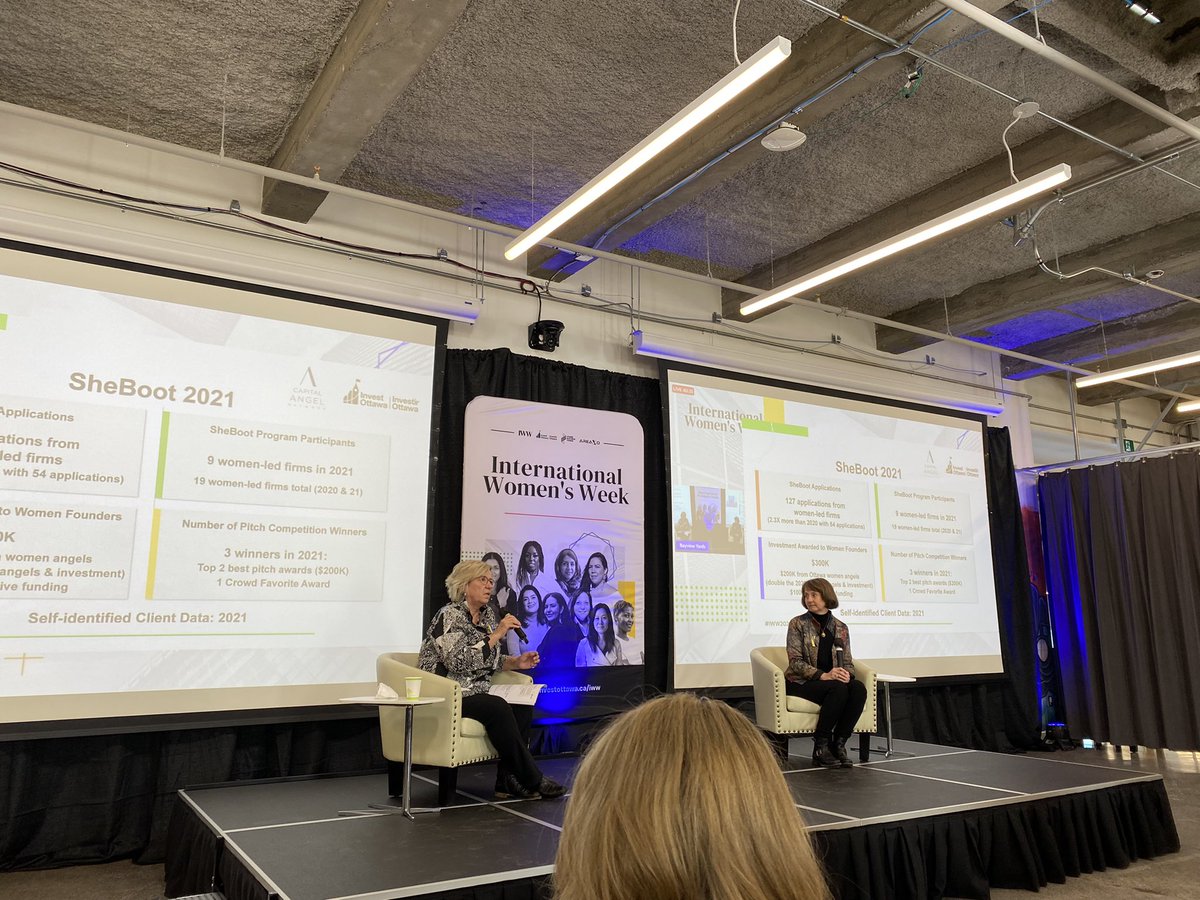 KatMMcG's tweet photo. Great start to the afternoon with an update on #SheBoot &amp; inspiration on the founder journey from Regina Gwynne @BWTalkTech to Bringing the 'F' Words for Women Founders event with @Invest_Ottawa celebrating #IWD2022 - in person - at Bayview yards. https://t.co/6bFlfZNmlv