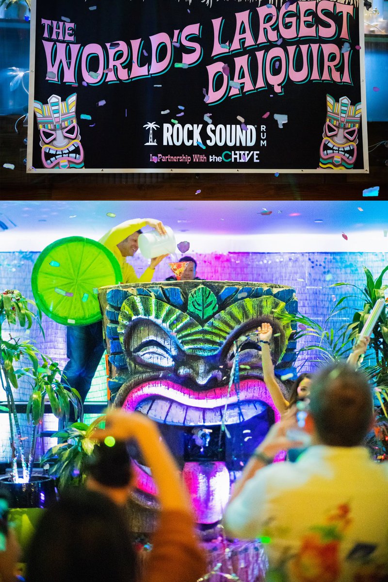 At 5:50 pm CST on 2/25/22, in partnership with CHIVE TV, ROCK SOUND Rum officially became the World Record holder for the  World’s  Largest Daiquiri. A Texas-sized 110 Gallon (420 Liters!) Tiki tank full of this fancy cocktail was crafted because everything is bigger in Texas!