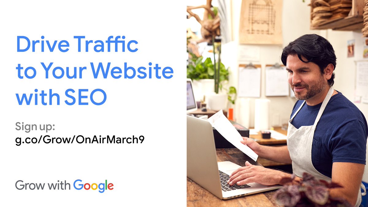 GoogleSmallBiz's tweet image. A great website deserves a great online strategy. Learn how to drive traffic to your site with strong search engine optimization in this #GrowWithGoogle workshop, led by an SEO expert from Google on 3/9 at 12 PM EST 🚗  g.co/Grow/OnAirMarc…