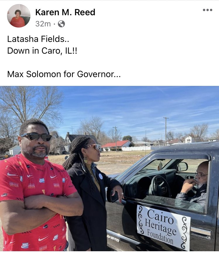 Msdebra_01's tweet photo. Cairo, IL @LatashaHFields &amp; @MmaxSolomon making their way through 102 Counties in #Illinois ‼️
If You’ll Host It 🙌🏽 They’ll Come 🙌🏽
#CampaignFlow #LetsFixIllinois #twill
@Devio @AngelH29962447 @CoachFelecia @MRSpinkston85 @whitleyjyates ❤️ https://t.co/uCcFT4rlsm