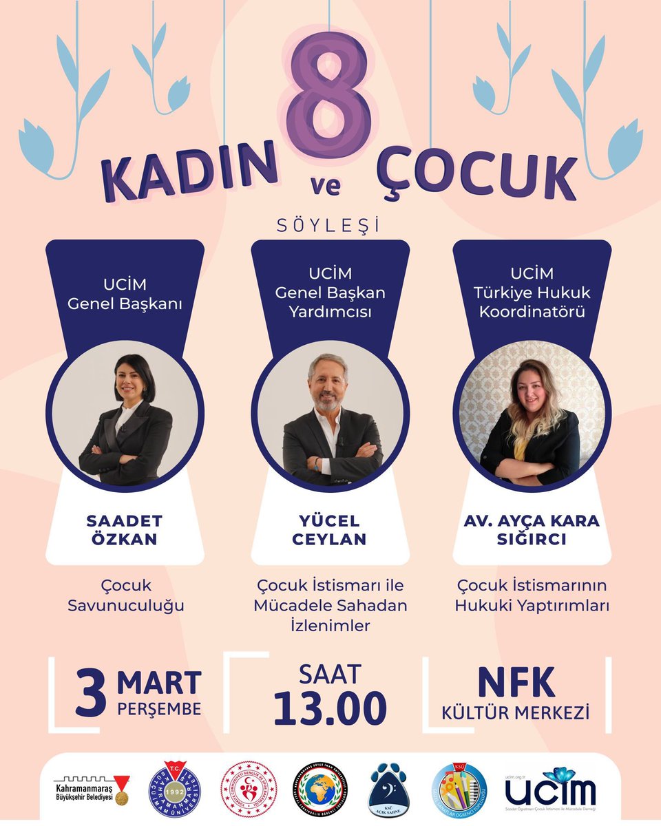 ucimorgtr's tweet photo. Genel Başkanımız @SaadetOzkanEfe,Genel başkan yardımcımız @yucelceylancom ve Türkiye hukuk koordinatörlerimizden @aycakarasigirci 3 Mart Perşembe günü saat 13.00’da @ksuedutr’n de  düzenlenen “Kadın ve Çocuk”söyleşisinde konuşmacı olacaklar. @buyuksehirkm https://t.co/HbFjcQPRlN
