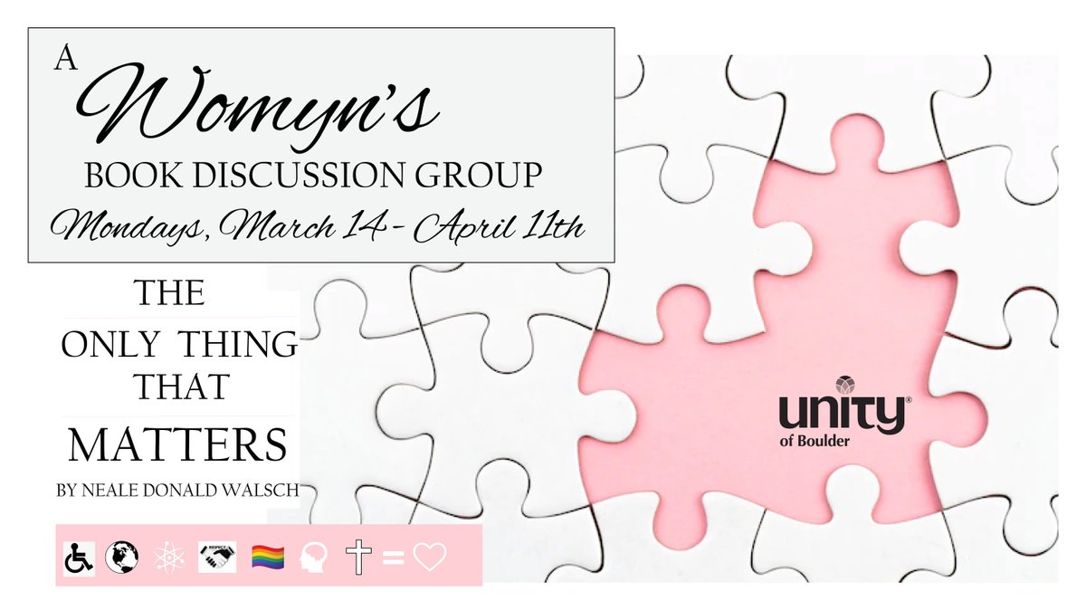 Syntysche1's tweet image. WOMEN&apos;S BOOK DISCUSSION GROUP MARCH 14TH - APRIL 11TH IN PERSON MONDAYS FROM 6-7:30PM
We will read ‘The Only Thing That Matters: Book 2 in the Conversations with Humanity Series’ by Neale Donald Walsch

DETAILS: eventbrite.com/e/265343348097

#bookgroupboulder #womensbookgroup