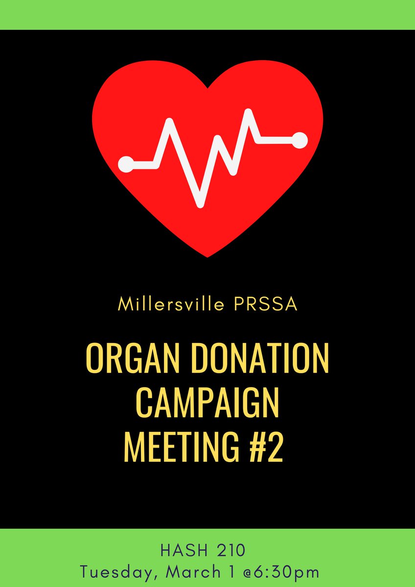Join us on Tuesday at 6:30 p.m. for our second Organ Donation Campaign meeting in Hash 210!

*No Monday general PRSSA meeting this week.