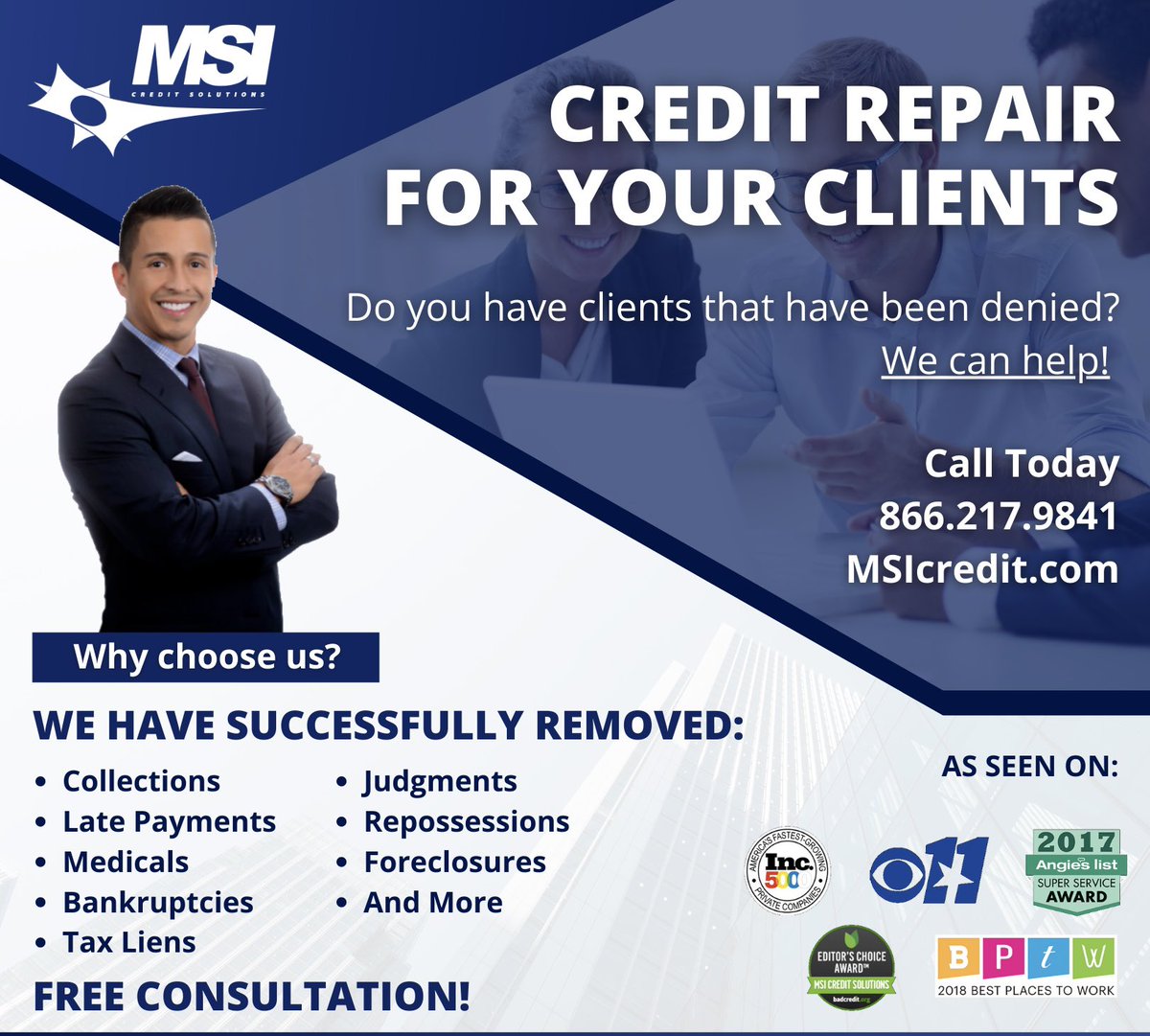 📢Realtors & Loan Officers 📢

If your clients need help increasing their credit scores 📈look no further. @msicreditsolutions has efficiently been doing it for 15+ years. DM me & we will give you a call📱with the details. 

The Best partner up with the Best 🔥 

#affiliate