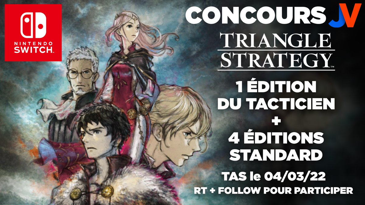 🔥⚔🔵 CONCOURS TRIANGLE STRATEGY 🔴⚔🔥

Pour la sortie de TRIANGLE STRATEGY sur Nintendo Switch le 4 mars, on vous fait gagner 1 Édition Tacticien et 4 Éditions Standard !

🎁 RT+Follow <a href="/JVCom/">JV - Jeux vidéo</a> 🎁
🔵 5 gagnants 🔴

TAS le 04/03 : docs.google.com/document/d/1_j…