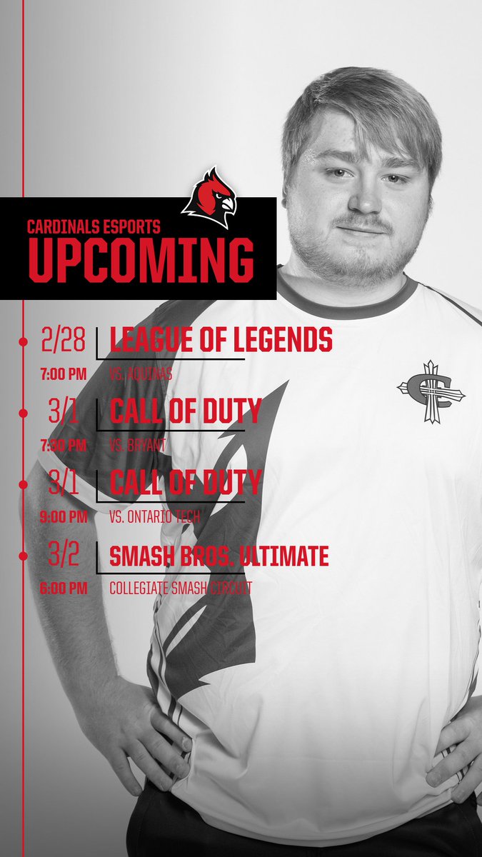 CUAA Esports (@cuaa_esports) on Twitter photo League is up tonight for <a href="/WHACAthletics/">WHAC</a>, CoD is back at it tomorrow for the second half of <a href="/CollegeCoD/">College CoD</a>, and Smash is competing again on Wednesday for <a href="/CollegiateSmash/">Collegiate Smash Brothers</a>! League is up tonight for <a href="/WHACAthletics/">WHAC</a>, CoD is back at it tomorrow for the second half of <a href="/CollegeCoD/">College CoD</a>, and Smash is competing again on Wednesday for <a href="/CollegiateSmash/">Collegiate Smash Brothers</a>!