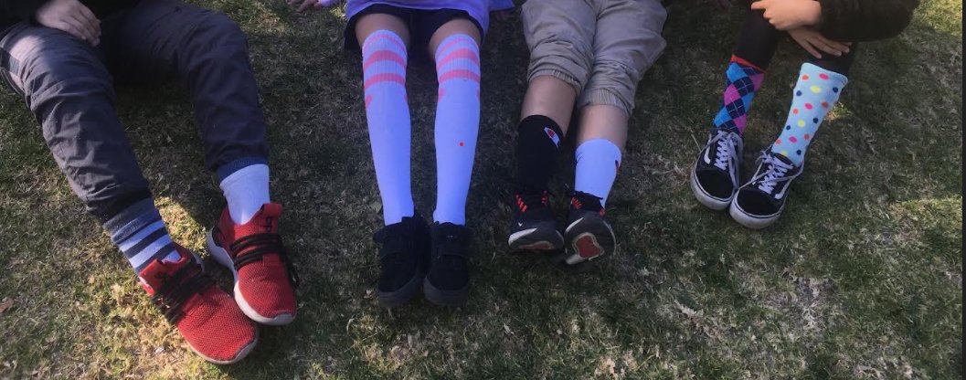 Msa7Dolphins's tweet photo. Happy Reading Week! Our students kicked off reading week by wearing crazy socks today! This is a reminder that tomorrow is crazy hair day 😜 https://t.co/fDkmvAsoRe