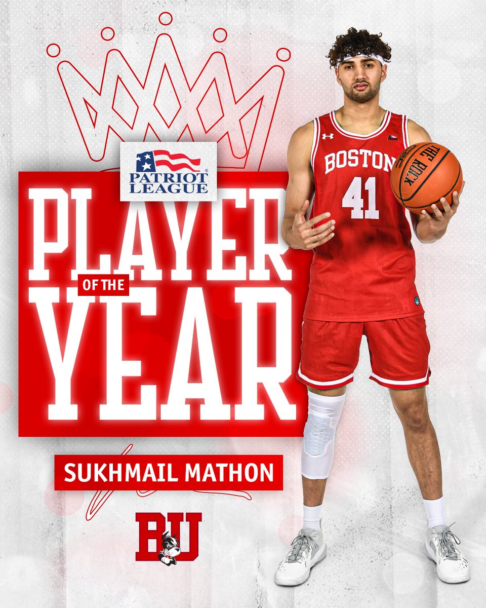 After becoming our first Terrier in 2️⃣5️⃣ years to average a double-double (15.1 ppg, 10.3 rpg), <a href="/Smathon123/">Sukhmail Mathon</a> is the #PatriotMBB Player of the Year‼️ #ProudToBU 🐾🙌🎉🏀