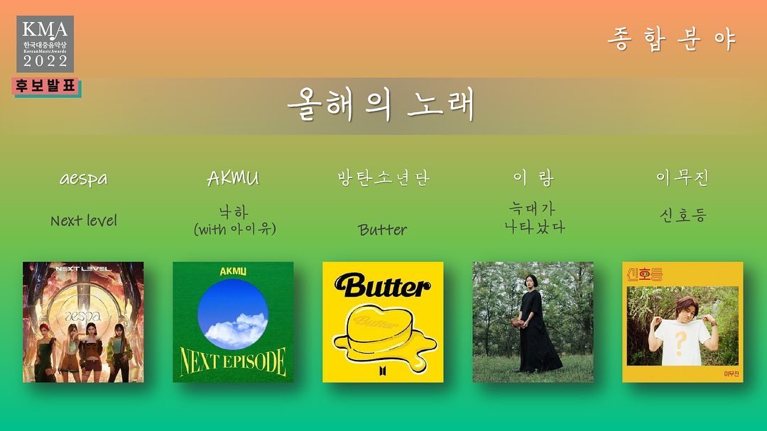 Melkenstock's tweet photo. 🏆한국대중음악상 KMA 2022 

🔔 3월 1일 6pm kst 
📺 https://t.co/OwApbAXcfW

방탄소년단은 3부문 후보
- 올해의 음악인 @BTS_twt
- 올해의 노래 #Butter
- 최우수 케이팝 Butter 

#BestMusicVideo
#iHeartAwards https://t.co/buxxQO9A8z