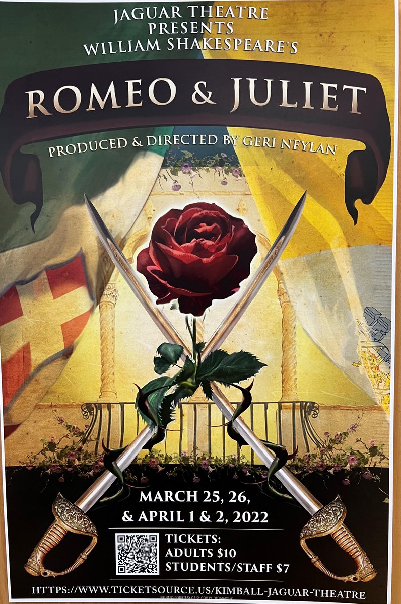 Kimball HS Jaguar Theatre
Proudly Presents:  Romeo &amp; Juliet
Tickets on sale now:  ticketsource.us/kimball-jaguar…