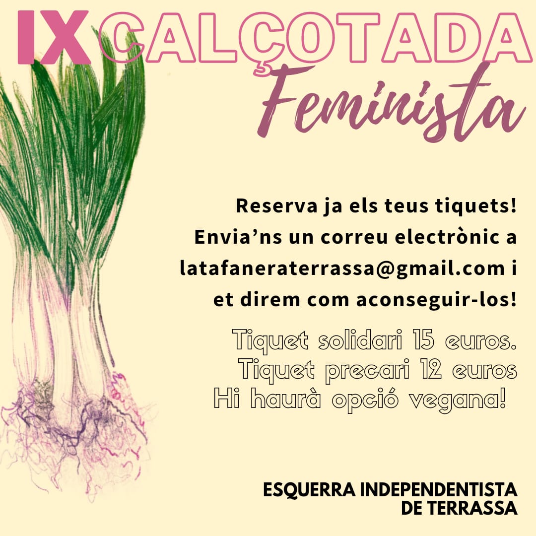 latafaneratrs's tweet photo. 💥Atenció! 💥

Ja podeu reservar els tiquets de la IX Calçotada Feminista

👇👇 https://t.co/98X4kAbKuY