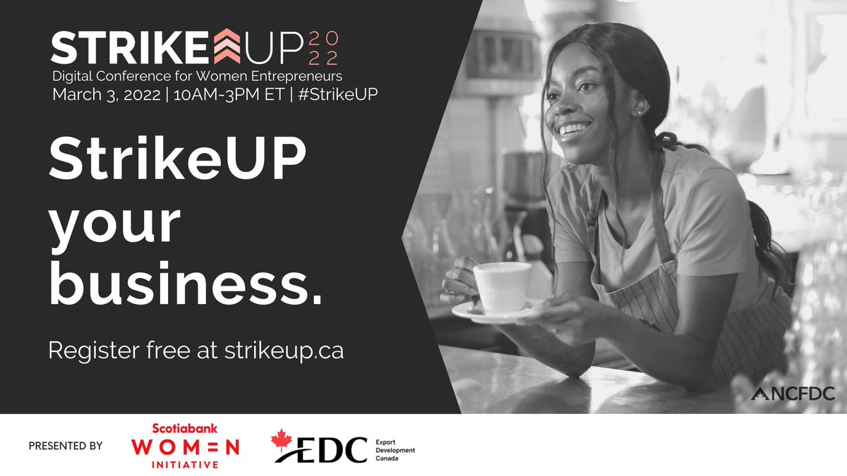 #StrikeUP and gain skills to succeed by tuning into the <a href="/StrikeupCanada/">StrikeUP Canada</a> FREE digital conference for #womenentrepreneurs on March 3! Unlock access to keynotes, workshops, learning labs, and live networking opportunities!                      
Register now: strikeup.ca