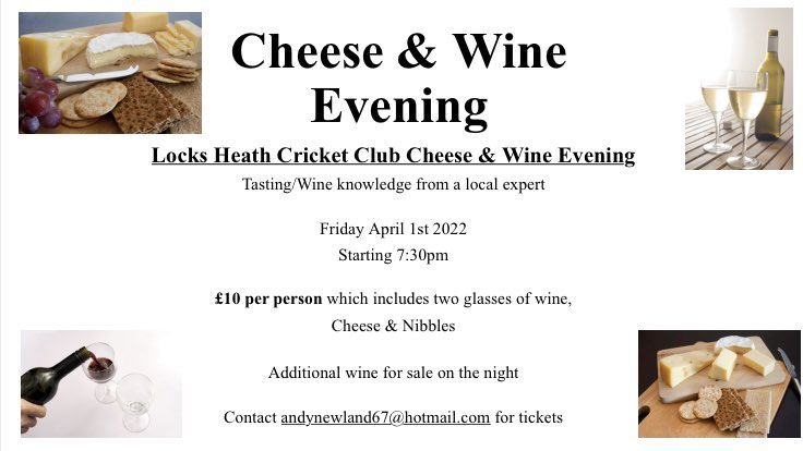 🔔 🔔 Attention 🔔 🔔 

Tickets for our fabled 🧀 and 🍷 event are selling fast get in touch with <a href="/andynews49/">Andy Newland</a> to reserve your place 

Rumours circulating that the ladies team have been in training for this event for some time …. 

#Cheese #wine #winelovers 

🍓
