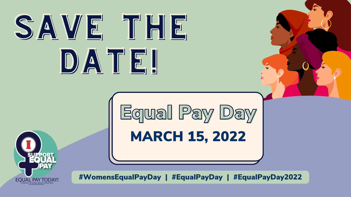 ✏️Mark your calendar for March 15th, because #EqualPayDay is here! ⬇️
🔔Turn notifications on for our page so you can stay up to date on the conversation about #equalpay. More to come, so be on the lookout and don't miss out!

#EqualPayDay2022 | #WomensEqualPay