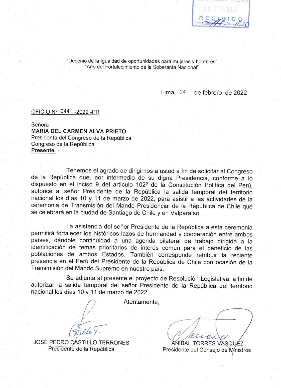 Pedro Castillo solicitó al Congreso autorización para viajar a Chile y  asistir a toma de mando de Gabriel Boric - Política - Lucidez.pe