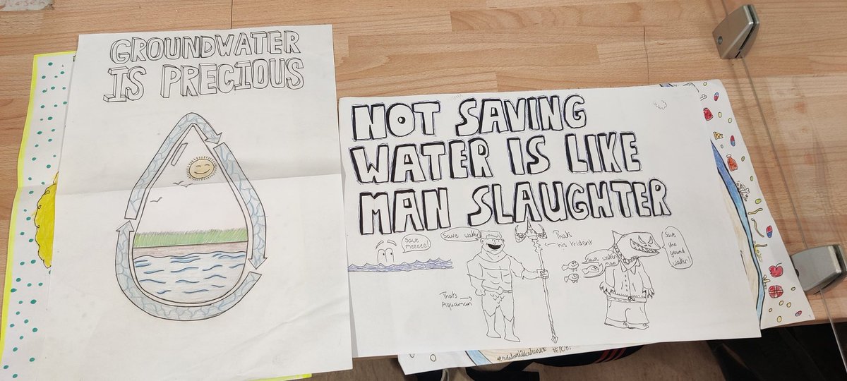 oatlands_green's tweet photo. Our Committee got together to have a look at some of the entries for the Poster Competition that they ran before the break. Check out some of the great work below @GreenSchoolsIre #WaterFlag 🌊 https://t.co/lcGmG130ro