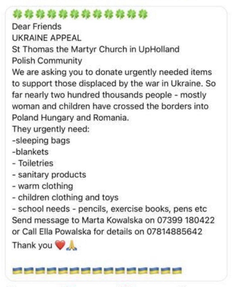 St James' Ashurst Skelmersdale (@stjamesskem) on Twitter photo St James’ is a collection point for donations. Please donate if you can by this Friday 4th March and let us know if you need help getting your items to a collection point. Thank you so much!
🇺🇦💛💙 St James’ is a collection point for donations. Please donate if you can by this Friday 4th March and let us know if you need help getting your items to a collection point. Thank you so much!
🇺🇦💛💙