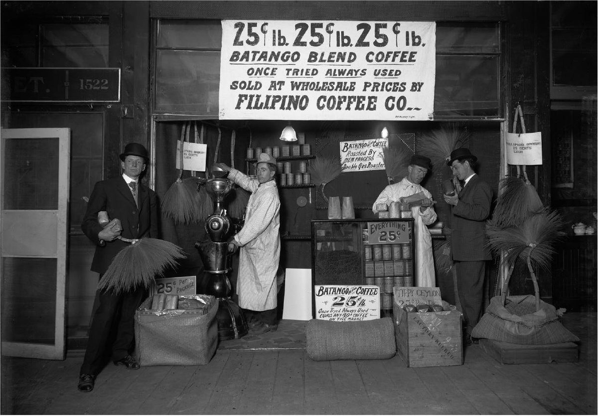 vrafael82's tweet photo. Empire and coffee: on the site of the first Starbucks in Seattle. Filipino Coffee Company, 1909, Pike Place Market, Seattle. Walis included with your coffee. "Equals any 40 cents coffee in the market." https://t.co/6BOTSPeZdU