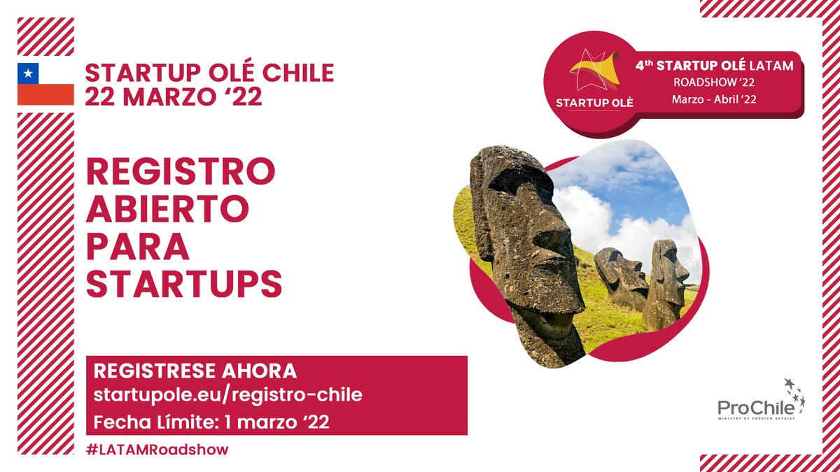 Queremos invitarlos a este evento dedicado a las startups, el cual consiste en ruedas de negocios y una competencia de pitch.
Participa de Startup Ole 2022, a realizarse el 22 de marzo.
Regístrate: bit.ly/3JYgcfq
Más info: bit.ly/3HtVaUo