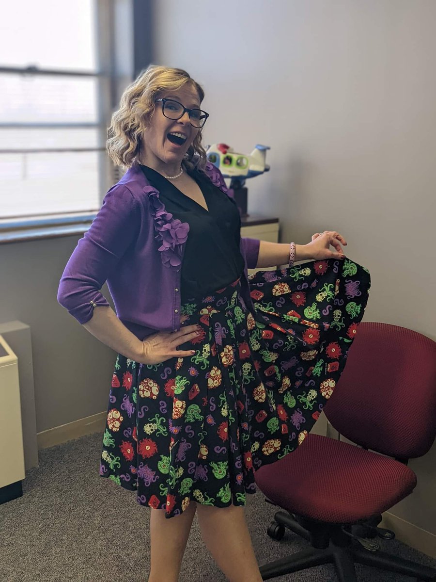 It's Cthulhu Monday!  Baby Cthulhu is always work appropriate!  Join me tonight for our weekly real play rpg of Call of Cthulhu!  8 pm central twitch.tv/JennyJoyO @grymforge @Single_T_Mat <a href="/sharkaiju/">@sharkaiju.bsky.social</a> #rpg #ootd #retroaesthetic #cthulhu