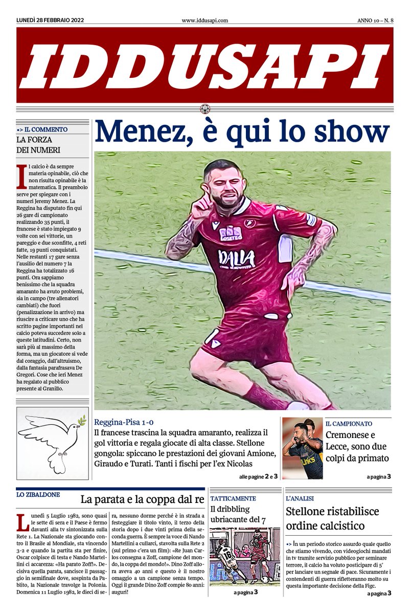Iddusapi's tweet photo. Serie B 2021/2022: Reggina-Pisa 1-0

MENEZ, È QUI LO SHOW

https://t.co/LSGewPj7tU

#Iddusapi #AreaAmaranto #Reggina #RegginaPisa #ReggioCalabria #Calcio #ADifesaDiUnaFede #DinoZoff #IlaryBlasi #TottyeIlary #SerieB #SerieA #SerieC #RussiaUcraina https://t.co/RNPXzZ7vsx