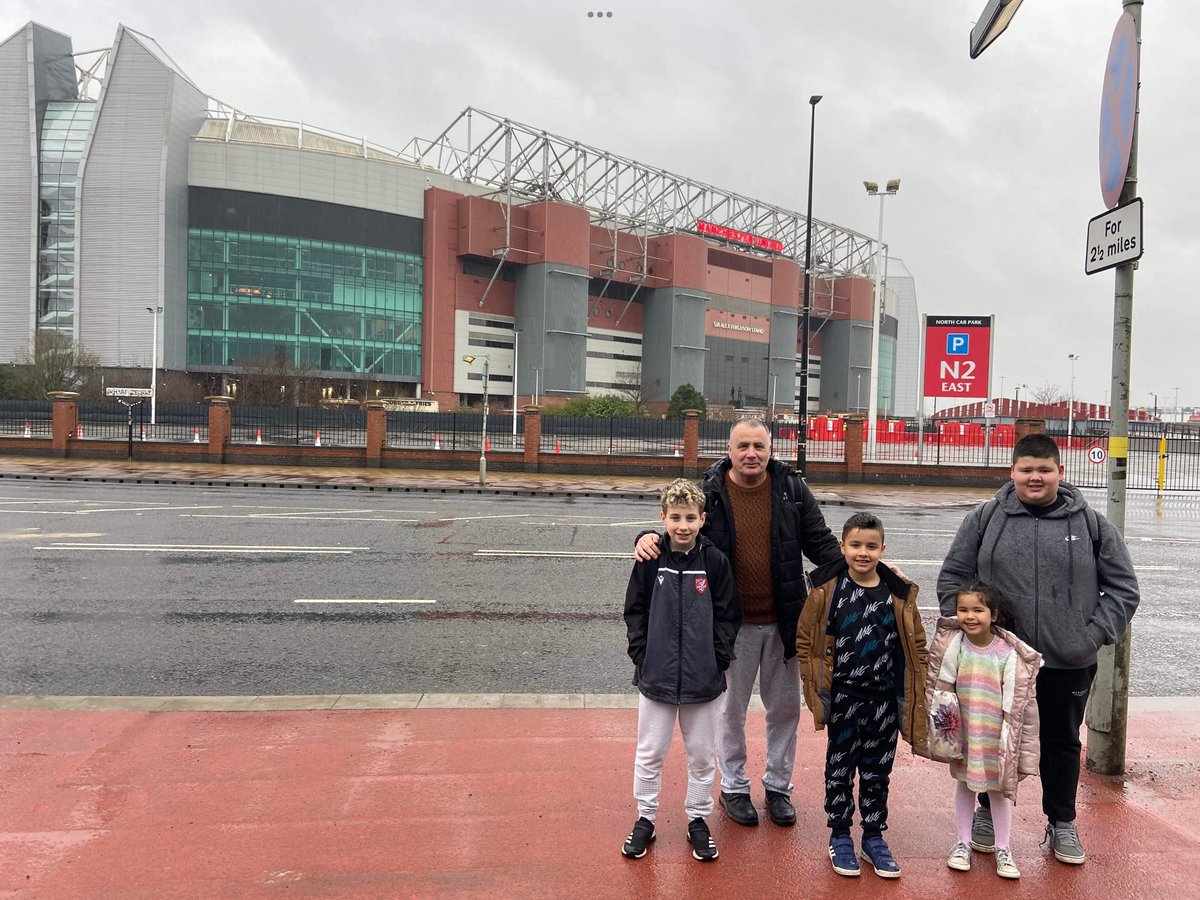 In Manchester with grandkids on a visit to Old Trafford…..