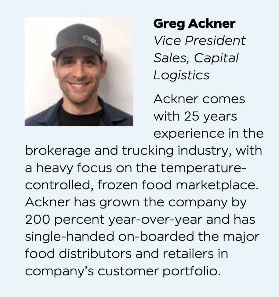 log_cap's tweet image. Our own Greg Ackner has been featured in Food Chain Digest as one of the Top Food Chains Pros to Know in 2022! Congrats to Greg on the recognition. Thank you for all the hard work it takes to be the one to know in 2022!

View full issue: issuu.com/mindsharestrat…