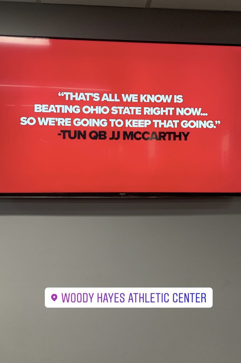 Unnecessary Roughness (@unnecroughness) on Twitter photo 🏈 JJ McCarthy recently said “that’s all we know is beating Ohio State right now…..so we’re gonna keep that going”
✍️ Ohio State has taken note and put the quote up in their football facility
📸<a href="/alexgleitman/">Alex Gleitman</a> 🏈 JJ McCarthy recently said “that’s all we know is beating Ohio State right now…..so we’re gonna keep that going”
✍️ Ohio State has taken note and put the quote up in their football facility
📸<a href="/alexgleitman/">Alex Gleitman</a>