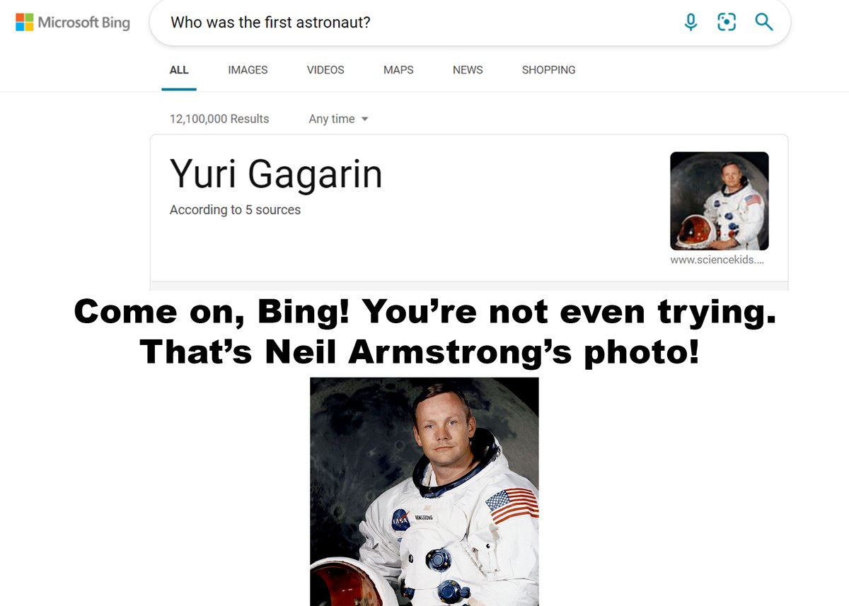 anerdyjourney's tweet photo. They Bing'd it up again...
#firstastronaut https://t.co/gqLYHhPelf