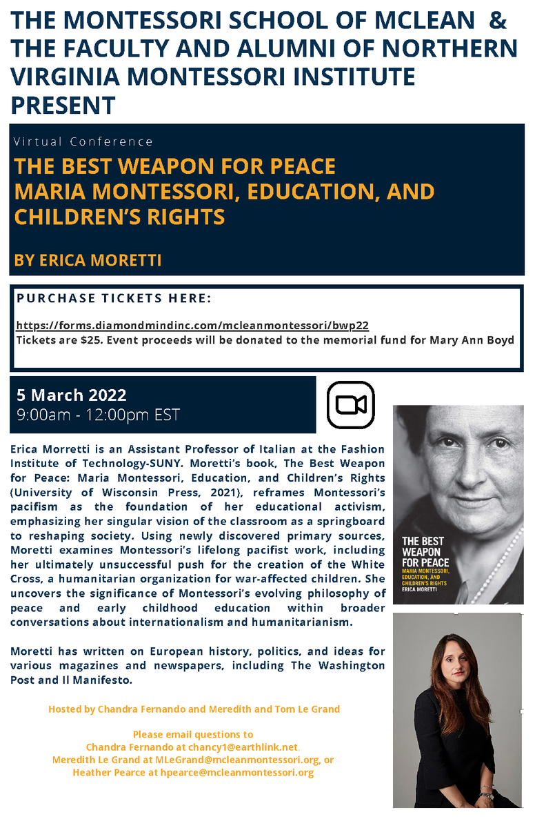 Looking forward to an exciting conversation this weekend! @erica_emoretti  #EducationforPeace #MariaMontessori @AyizeS @munirshivji