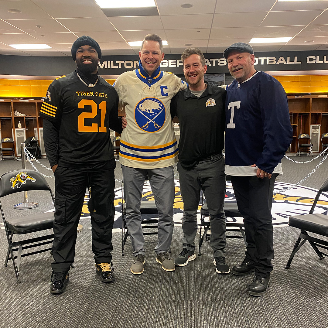 Ticats's tweet photo. We're just a few weeks out from hosting the Heritage Classic. So, it's only right to have @Simoni_Lawrence show a couple of hockey's finest (@martybiron43 &amp; @wendelclark17) around Tim Hortons Field!

#Ticats | #NHL https://t.co/EtO2bbubME