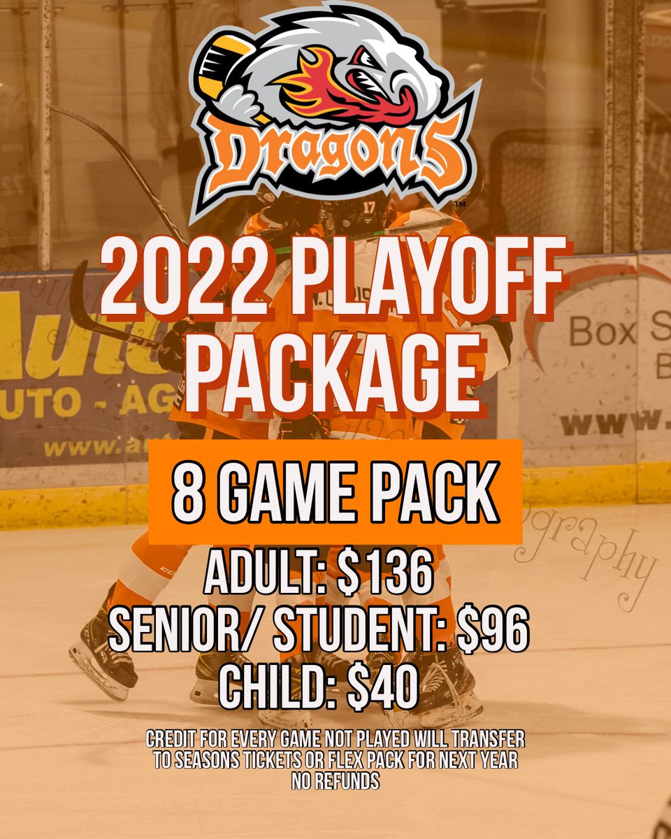 Don’t miss the chance to purchase our 8 Game Package for the Playoffs starting this weekend!

Packages and single game tickets available here: tickets.drumhellerdragons.ca
