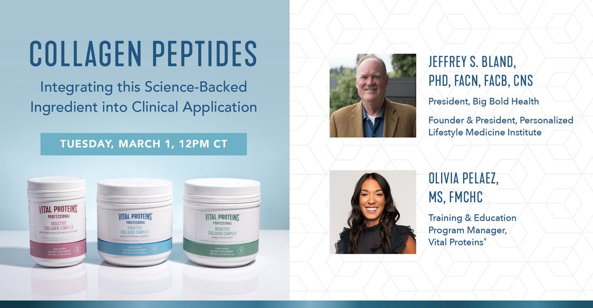 Jeffrey Bland, PhD (@jeffreyblandphd) on Twitter photo I am a member of the <a href="/vitalproteins/">Vital Proteins</a> Medical Advisory Board, and it will be my great pleasure to talk with their in-house functional nutrition expert Olivia Pelaez, MS, FMCHC tomorrow. We’ll be doing a collagen deep-dive! Register here: us02web.zoom.us/webinar/regist… I am a member of the <a href="/vitalproteins/">Vital Proteins</a> Medical Advisory Board, and it will be my great pleasure to talk with their in-house functional nutrition expert Olivia Pelaez, MS, FMCHC tomorrow. We’ll be doing a collagen deep-dive! Register here: us02web.zoom.us/webinar/regist…