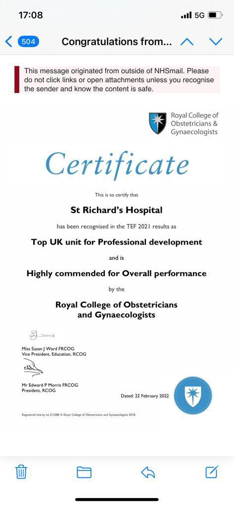 Super proud of my unit &amp; our team to receive this in what’s been an incredibly tough year all round ⭐️👏🙌💫 <a href="/UHSussex/">University Hospitals Sussex</a> <a href="/rcog/">rcog</a>