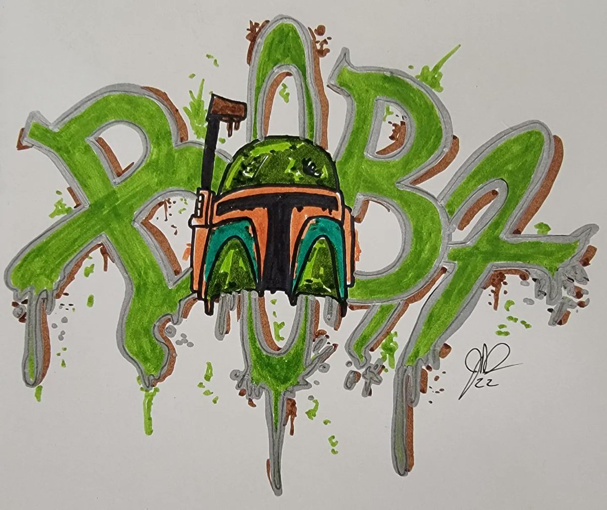 PrototypeInks's tweet photo. Boba Fett faux graffiti fun!
Markers and pen.

#fanart #bobafettart #sketch #bobafett #funart #doodles #sharpie #marker #BookofBobaFett https://t.co/zcsZYWoaVo