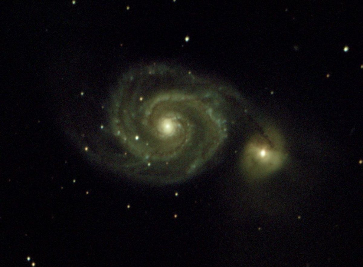 jamescryer's tweet photo. The Whirlpool Galaxy M51 interacting with a neighbouring dwarf galaxy NGC 5195. https://t.co/jVY9k2B1eX