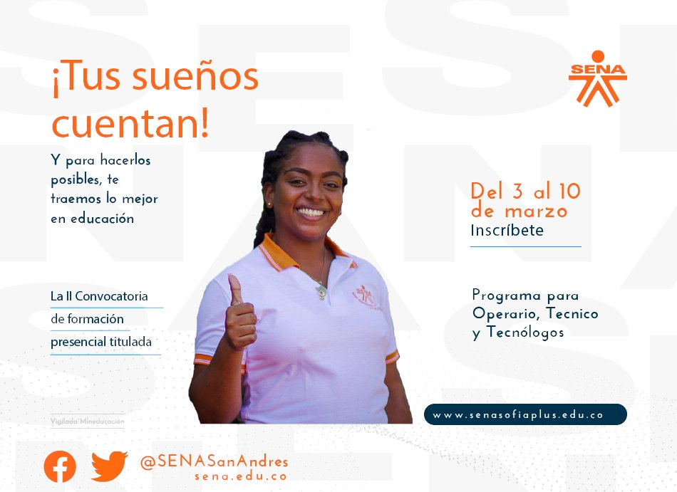 SENASanAndres's tweet photo. 👩‍💻¿Quieres estudiar? ¡Hazlo! Muy pronto estará abierta la convocatoria de formación presencial titulada del Sena Comunica . Son 120 cupos en 5 programas de formación en operario, técnico y tecnólogos. Verifica la info 👇
 #EstudiaEnElSENA https://t.co/naRDtQdW5j