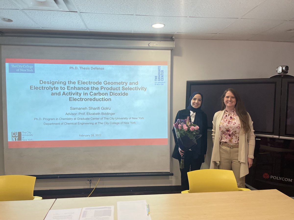 Elizabeth Biddinger (@ejbiddinger) on Twitter photo Congrats Samaneh Sharifi Golru for successfully defending her PhD dissertation today on electrode geometry & electrolyte influences in CO2 electroreduction activity & selectivity! Looking forward to all the great things to come! <a href="/CCNYChemicalEng/">CCNY Chemical Engineering</a>, <a href="/CityCollegeNY/">City College of NY</a>, <a href="/GC_ChemistryPhD/">CUNYChemistryPhD</a> Congrats Samaneh Sharifi Golru for successfully defending her PhD dissertation today on electrode geometry & electrolyte influences in CO2 electroreduction activity & selectivity! Looking forward to all the great things to come! <a href="/CCNYChemicalEng/">CCNY Chemical Engineering</a>, <a href="/CityCollegeNY/">City College of NY</a>, <a href="/GC_ChemistryPhD/">CUNYChemistryPhD</a>
