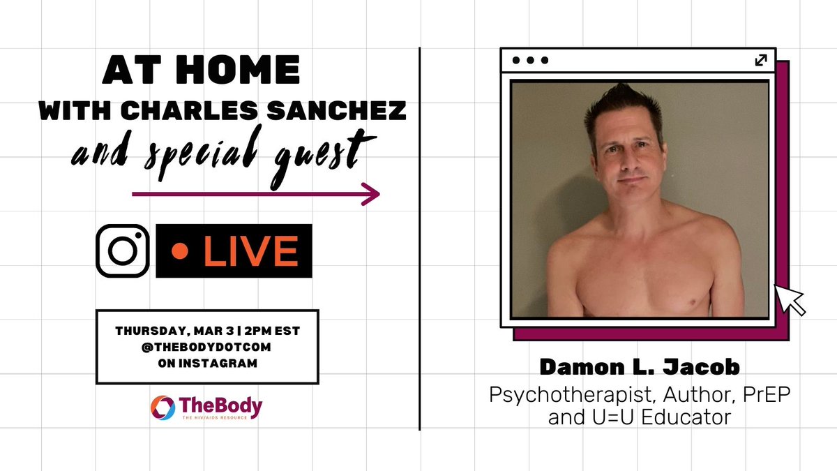 FabulousSanchez's tweet photo. Hey, gang! This week for @TheBodyDotCom , I'll be live on Instagram with the sexy @DamonLJacobs ! We'll be talking about sexiness, sex, relationships, & sex. And he'll tell me repeatedly to stop should-ing all over myself. Thursday at 2pm ET. #aromantics #PrEP https://t.co/3olWOwSHtz