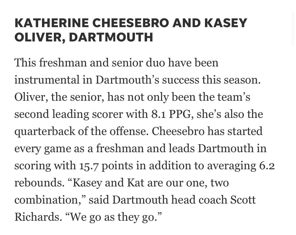 Kasey has been recognized as a player to watch in the tournament. Her and her Dartmouth teammates look to make some noise as they host Burlington tomorrow at 6pm! <a href="/kaseyoliverr/">Kasey Oliver</a>