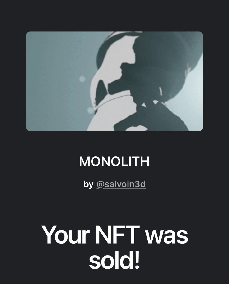 LFG!! A huge fucking thank you to <a href="/way2collector/">way2collector</a> for collecting “MONOLITH” this piece means so much to me and am so glad you connected with it and enjoyed it!

Truly am so happy for it to be in your collection! 

And with that I am officially SOLD OUT on @withFND!

#NFTCommunity