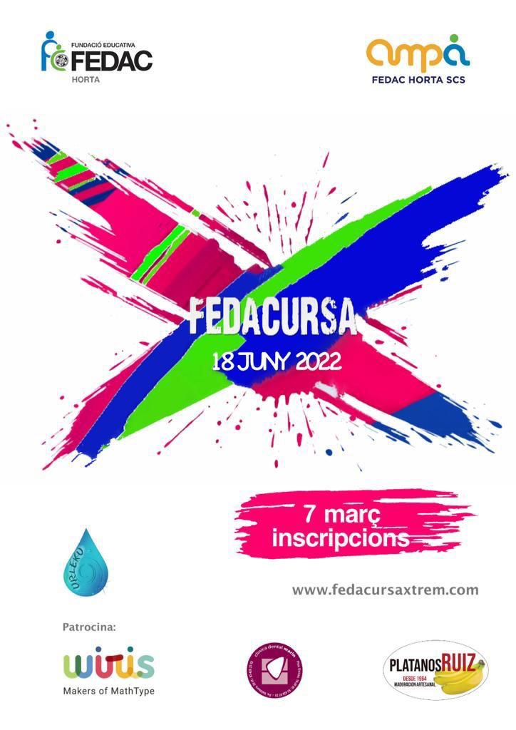 fedacursaxtrem's tweet photo. 📣SAVE THE DATE!! EL #18juny2022 torna la @fedacursaxtrem!! #lasisena #lhasdeviure @FEDACHorta @AmpaSCS @EscolesFEDAC @MARINDENTAL @wiris_science @PlatanosRuiz #barrihorta https://t.co/WAEbXCpvfU