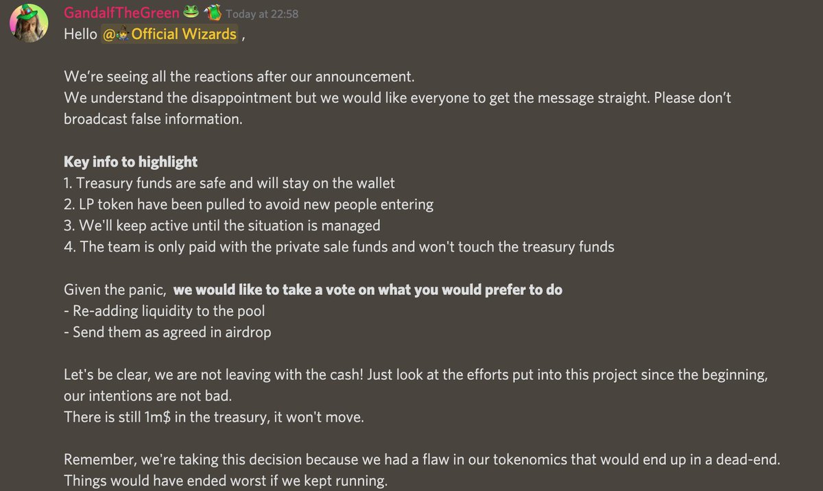 EarnElexir's tweet photo. About our latest announcement. We would like to be really clear with the community.

1. Treasury funds are safe
2. LP token have been pulled to avoir new people from entering
3. We'll keep active until the situation is managed
4. The team won't touch the treasury funds https://t.co/DBho2n1nFr