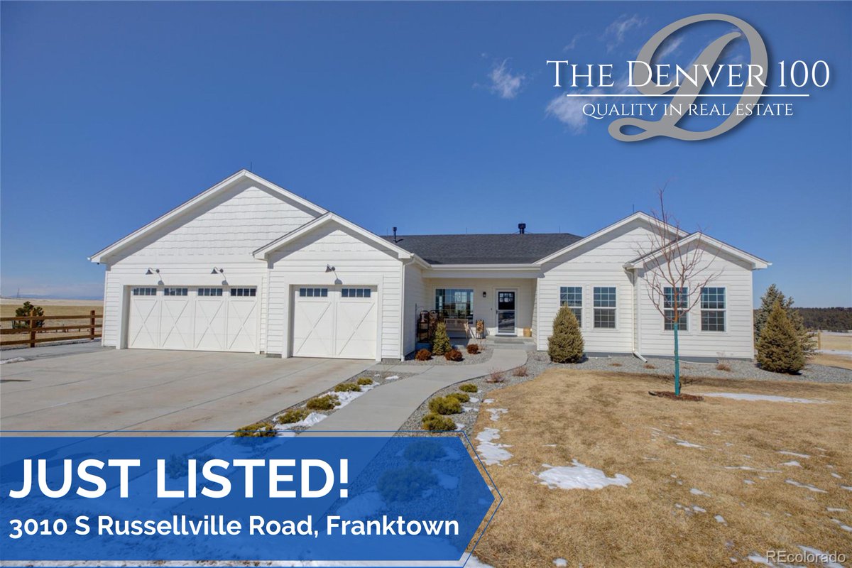 #JustListed‼ this gorgeous updated house 

🏡3010 S Russellville Road, Franktown, CO 80116

*5,148 sqft
*5 bed, 4 bath
*35-acre lot
*Oversized deck
*Spectacular Front Range views
*Open floor plan
*Three-car garage

Sold by Jack O'Connor
📲 303-880-8561 | joconnor@den100.com
